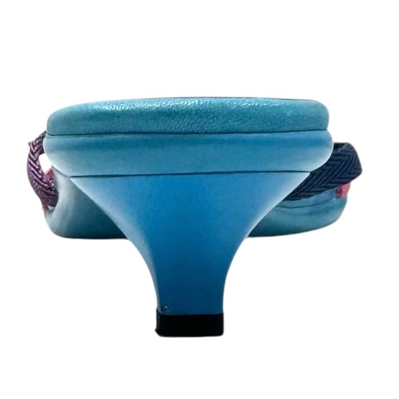 PRADA Y2K TURQUOISE BLUE KITTEN HEEL SLIDES W NAVY, PINK & PURPLE STRAPS - Picture 7 of 16